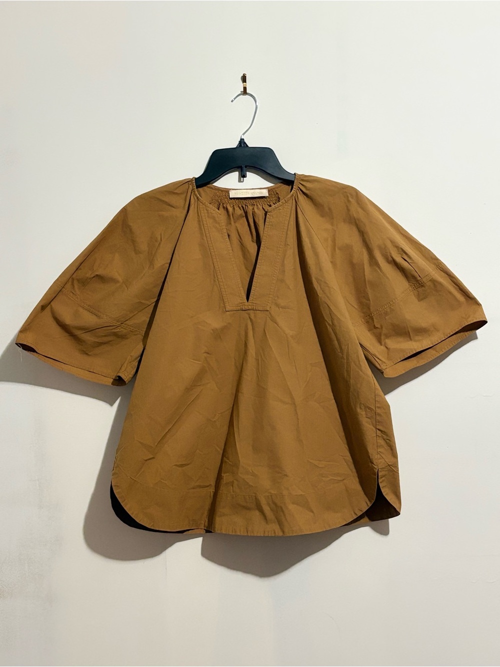 Vanessa Bruno Relaxed Split-Neck Short-Sleeve Top - Brown
